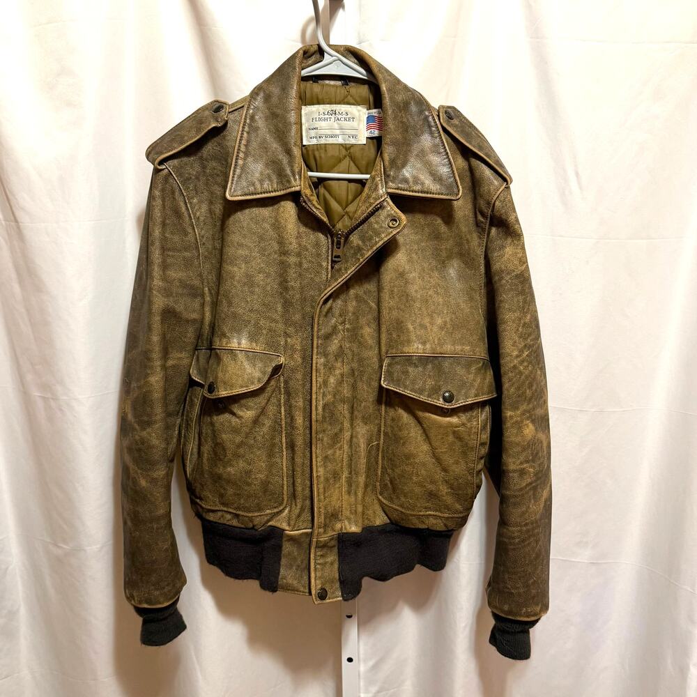 VTG Schott NYC 674 MS Leather Flight Jacket 42 Distressed USA Bomber A2 G1 Style